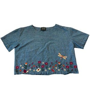 MODCLOTH x PRINCESS HIGHWAY Embroidered Chambray Crop Tee Size 12 EU